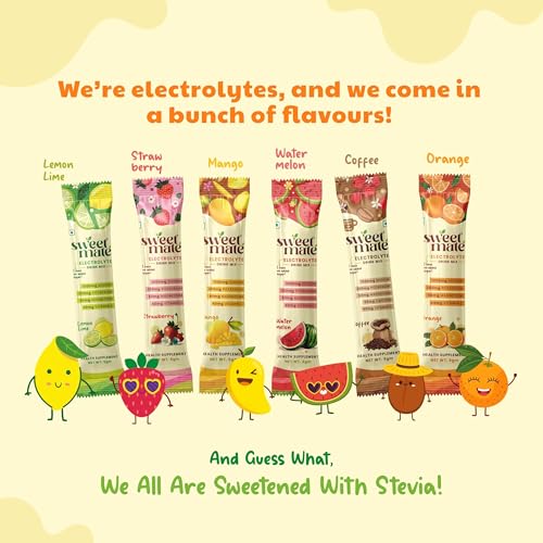 Image of Sweetmate Sugar Free Orange Electrolyte Drink Mix Sweetened With Stevia - 5g (10 Sachet) No Preservatives and Chemicals| Offers 10x more Electrolyte | Keto Friendly, Vegan