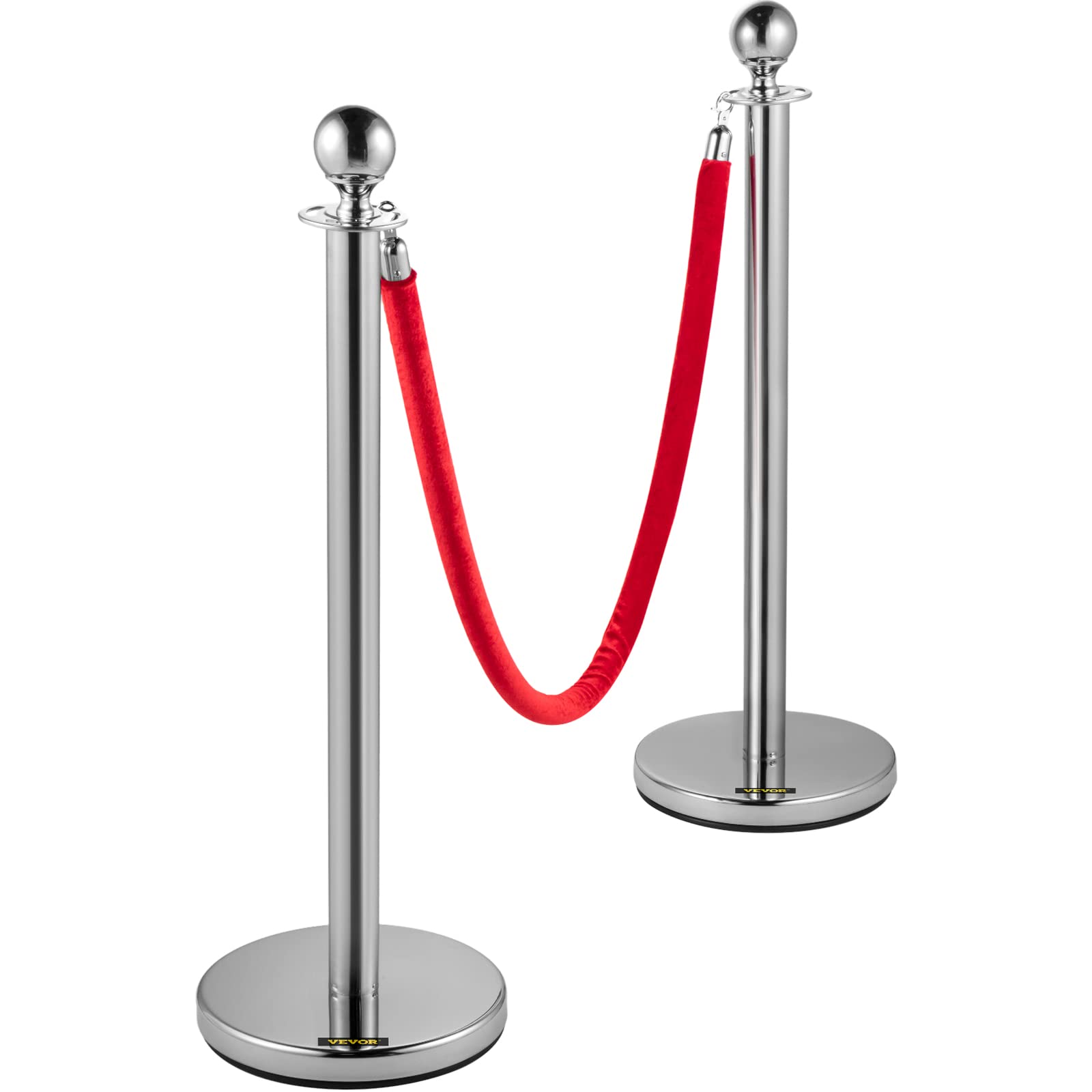 VEVOR Poste Separador de Cinta Extensible 4 Juegos Barreras de Seguridad 3 Cuerdas Longitud 1.5m Plata