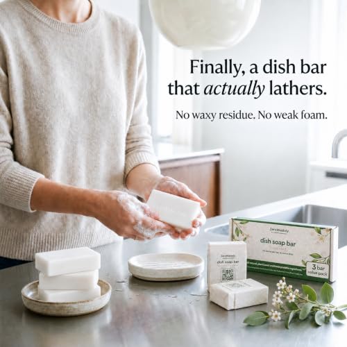 ZeroWastely Natural Dish Soap Bar - Value Pack of 3 Solid Soap Block 16oz - UnScented, Long Lasting, Skin Friendly - Sustainably Made from 100% Organic Ingredients - Plastic Free Dish Soap - Image 2