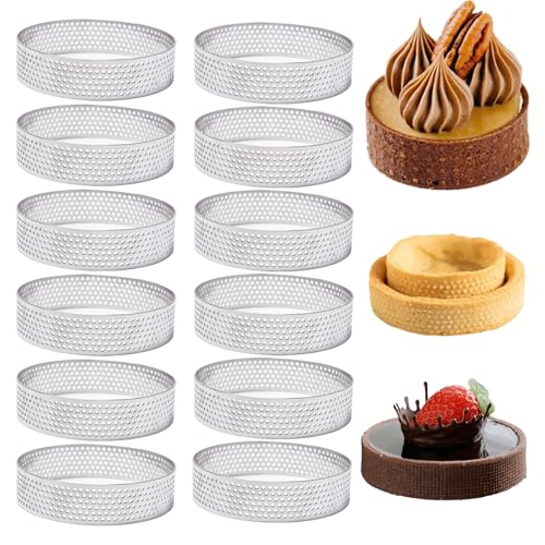 Keboyoe 12 Pièces Cercle à Pâtisserie Cercle à Tarte Perforé en Acier Inoxydable Anneaux à Tarte Rond Cercle Perforé Patisserie Moule à Tartes...