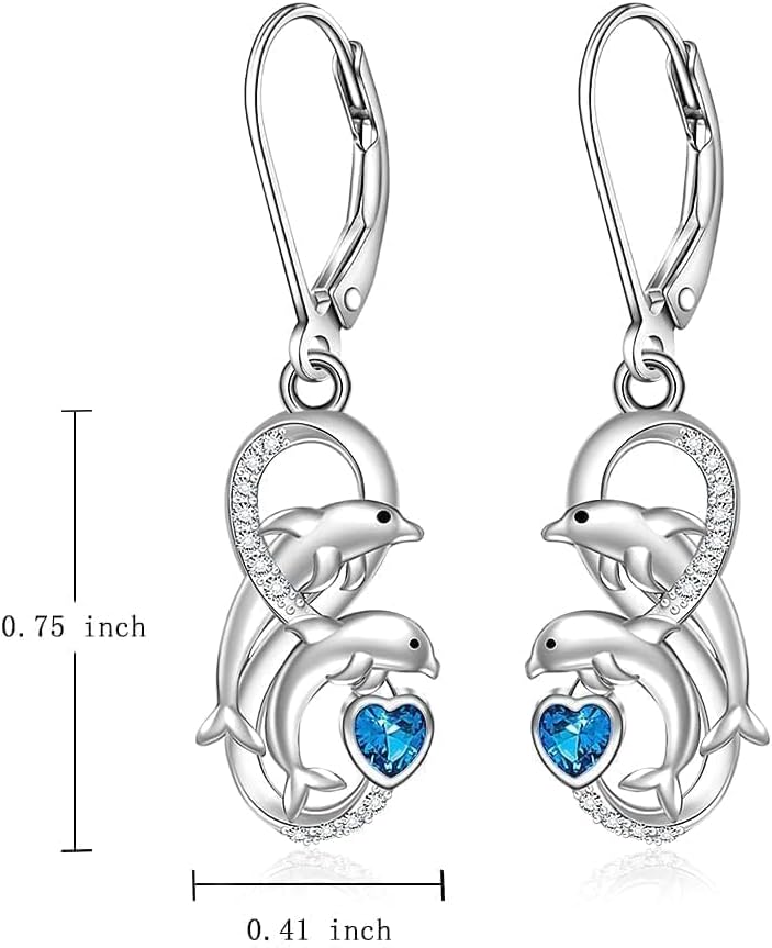Dolphin Earrings for Women Sterling Silver Dolphins Jewelry Gifts Heart of the Ocean Earrings Jewelry Christmas Gifts