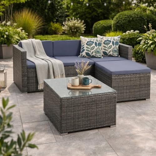 ESTEXO Rattan Lounge Sitzgruppe Polyrattan Gartenmöbel Set Couch 3-Sitzer Rattanmöbel Sofa Set Essgruppe Gartenset Balkon-Set (Anthrazit-Grau)