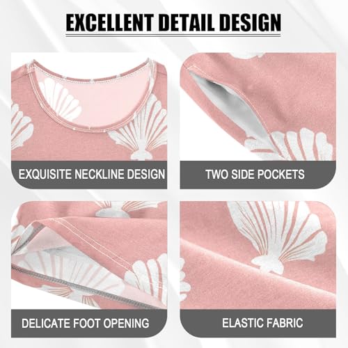 ALAZA Seashell White Cartoon Pajamas Set Short Sleeve Cotton Sleepwear Summer Pjs 2 Piece 5-14Y4