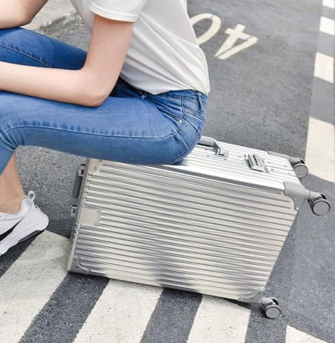 Aluminum Suitcase Carry on Zipperless Luggage TSA Password Lock with Silent Spinner Wheels Cup Holder,Silver,20in2