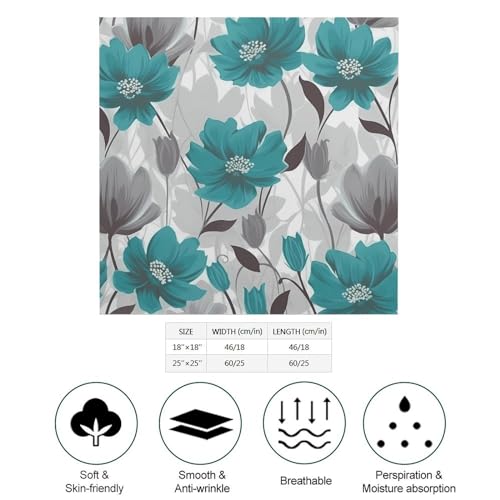 Teal Grey And White Floral 25 Inches Satin Head Scarf Lightweight Silk Hair Scarves Soft Silk Head Scarf for Women Large Satin Bandanas Square Headscarf Fashion Headband Neckerchief Neck Scarves Gift2