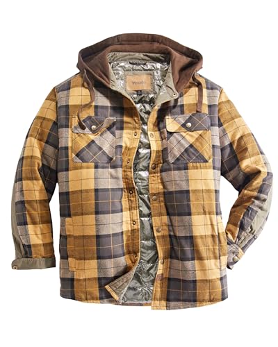 Venado Men's Reflex Quilt Lined Flannel Shirt Jacket with Hood - Reflective Winter Coat for Men