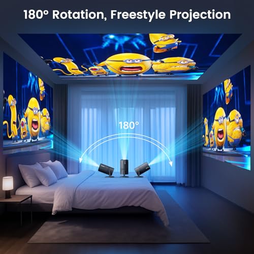 Image of [Built-in Apps]Mini Portable Projector with WiFi and Bluetooth, Movie projector 1080P HD Supported, Auto Keystone Correction, 180 Rotatable, Compatible with TV Stick, HDMI, USB,Laptop(Grey)