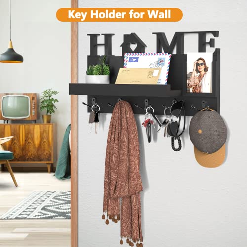 Warmodern Key Holder For Wall, Black Mail Organizer Wall Mount With 5 Double Key Hooks And 1 Locating Plate House Decor For Hallway, Room(15.74" X8.27 X3.74 ) #TOP6