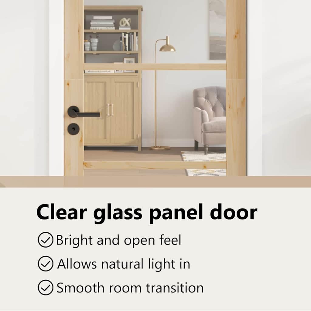 Porte intérieure avec verre ORKDAL 86x211x4 cm en bois massif de pin