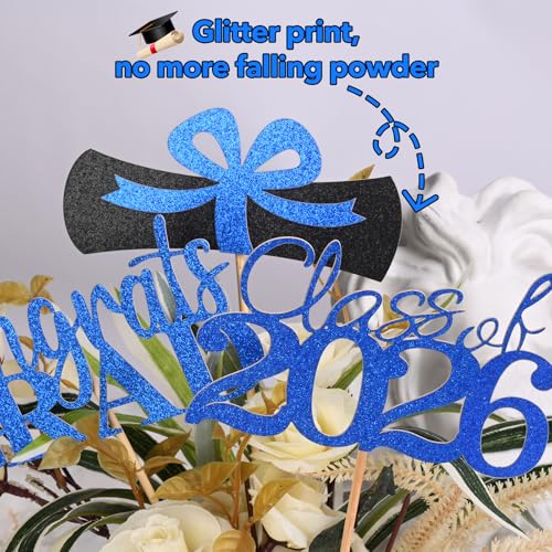 Image of Graduation Decorations 2026, 20 PCS Sparkling Black and Blue Double-Sided Centerpiece Sticks for Tables, Class of 2026 Table Toppers and Party Supplies