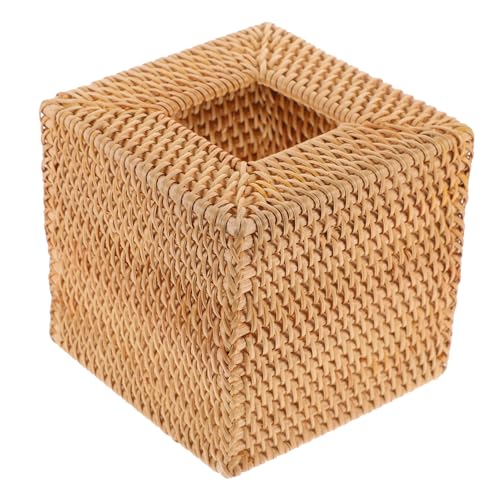 PRETYZOOM Rattan Tissue Box Cover Vintage Woven Napkin Holder Paper Towel Storage Organizer
