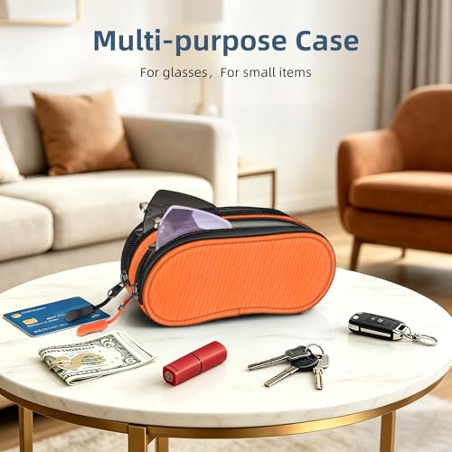 Image of FINTIE Double Sunglasses Case, Soft Portable Eyeglasses Pouch with Carabiner Clip, Dual Zipper Compartments for Men Women