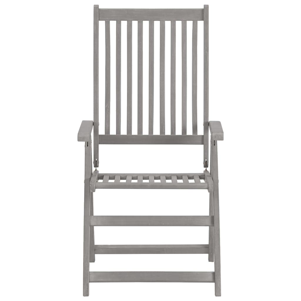 Poltrona da giardino in legno di acacia, 2 pezzi, con cuscini, colore grigio | Schienale regolabile in 5 posizioni, cuscini in poliestere impermeabile, portata fino a 110 kg