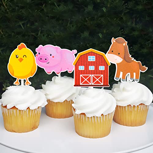 24Pcs Farm Animal Cupcake Toppers Barnyard Birthday Cupcake Toppers For Farm Animal Birthday Party Supplies Barnyard Cake Decorations #TOP7