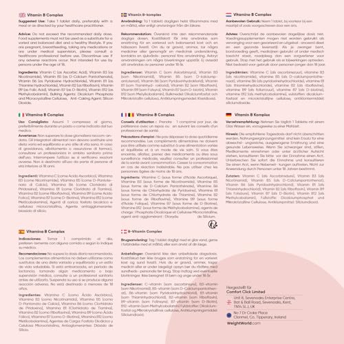 Vitamin B Komplex - 1 Jahr Vorrat - 365 Vitamin B Tabletten - Alle 8 B Vitamin B12, B1, B2, B3, B5, B6, B7, B9 - Mit Vitamin C (Ascorbinsäure), Biotin, Folsäure - Vegane B Complex - WeightWorld