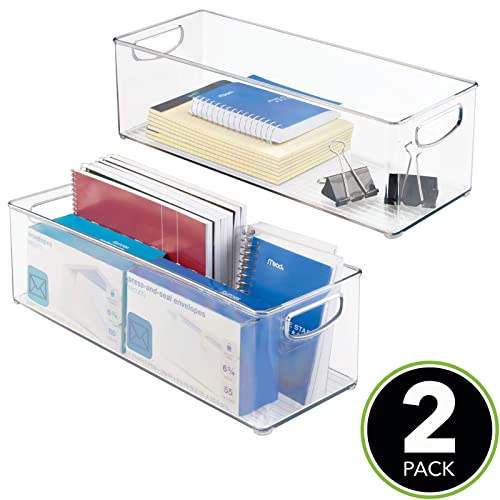 Mdesign Plastic Home Office Organizer - Basket Storage Holder Bin With Handles For Desk, Cupboard, Cabinet, Or Rolling Cart Shelves - Holds Notebooks, Files, And Work Supplies - 2 Pack - Clear #TOP1