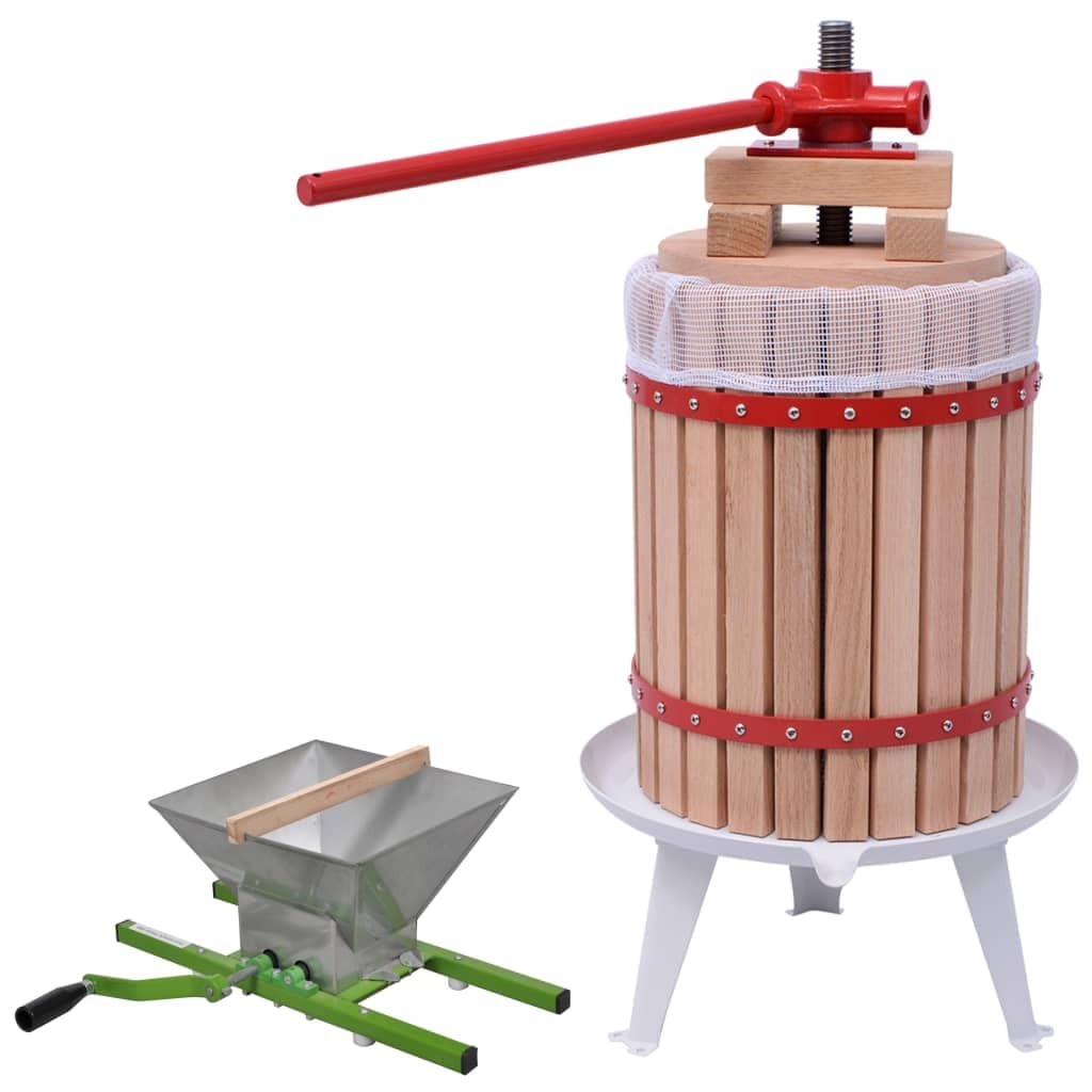vidaXL Massello di Rovere Set Frantoio e Pressa per Frutta e Vino 2 pz Torchio Estrattore Succo Macerazione Frutta Struttura Meccanica in Ghisa
