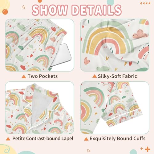 senya White Rainbow Cloud Satin Summer Pajama Sets Silk Short Sleeve Button Down Sleepwear3