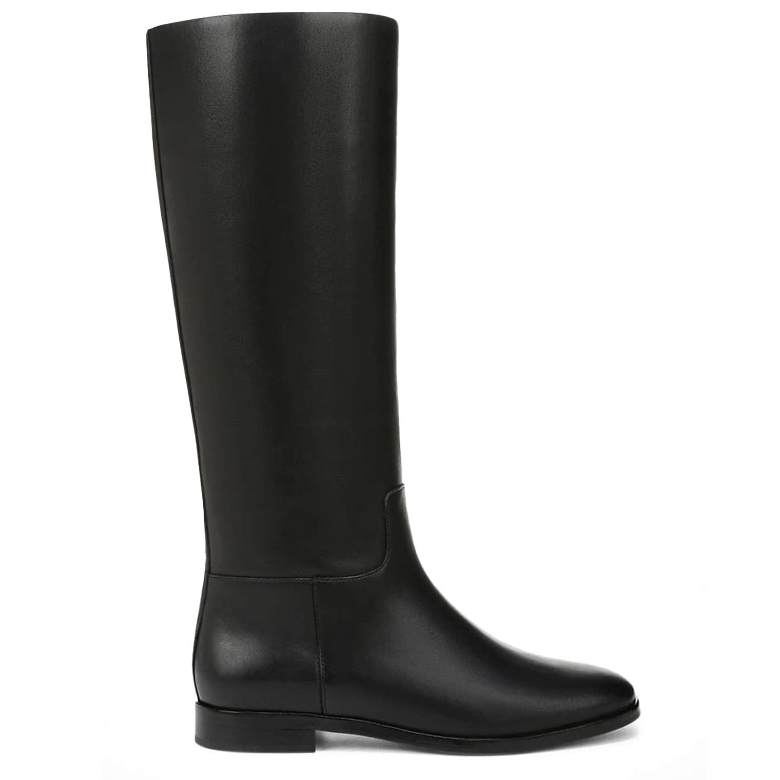 Knee High Boots Women Wide Calf Round Toe Faux Leather Pull on Flat Heel Riding Long Tall Booties