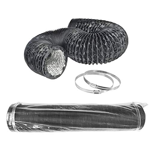 LOOTICH Fuerte Tubo Flexible de Aluminio Negro PVC Ø100mm Longitud 8m para Extractor de Aire Climatización Secadora Conducto de Aire de Ventilación Sistemas con 2 Abrazaderas de Acero