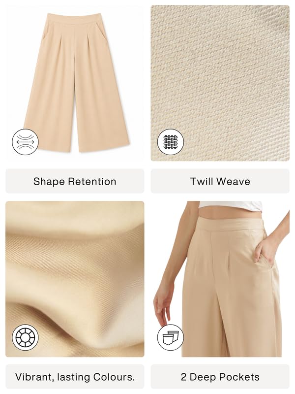 Image of SAADAA Palazzo Pants for Women Half-Elasticated Waistband | Palazzo for Women in Soft Viscose Fabric | Regular Fit with Mid Rise Waist & Deep Pockets | Versatile for Formal & Casual Wear