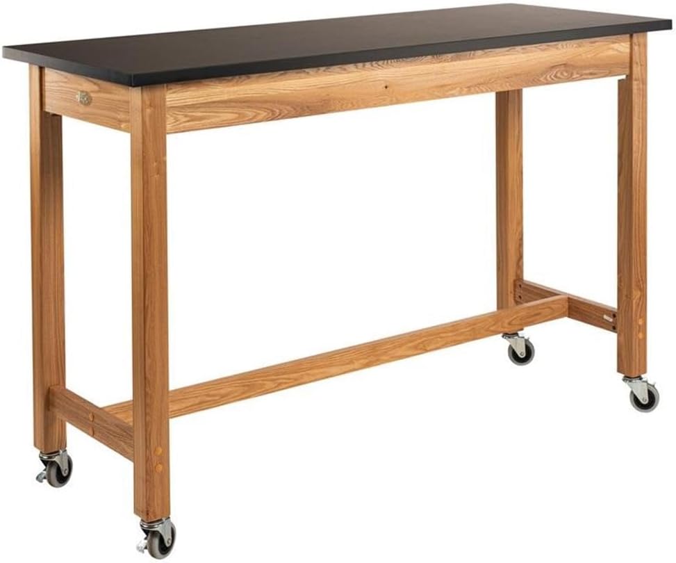 Pemberly Row 30x72 Science Lab Table, Solid Ash Frame, Chem-Res Black Top, Adjustable Glides, Rubber-Protected Feet, Durable Work Table for Classrooms and Labs, Heavy-Duty Construction