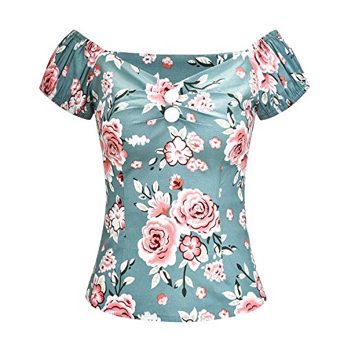 Image of YARN & INK Women's Rockabilly Tops 1950s Pinup Shirt Casual Off Shoulder Vintage Blouse