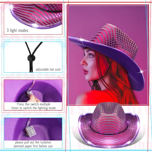 Image of Kigeli 10 Pcs Lights LED Cowboy Hat for Adult LED Flashing Hat for Western Cowboy Women Men Role Play