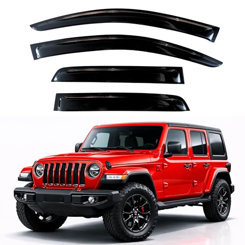 Image of KPY Rain Guards Fit for 2018-2026 Jeep Wrangler JL (4-Door), Out-Channel Window Visors Vent Wind Deflectors 4PC, Car Accessories for 2020-2026 Jeep Gladiator (4-Door)