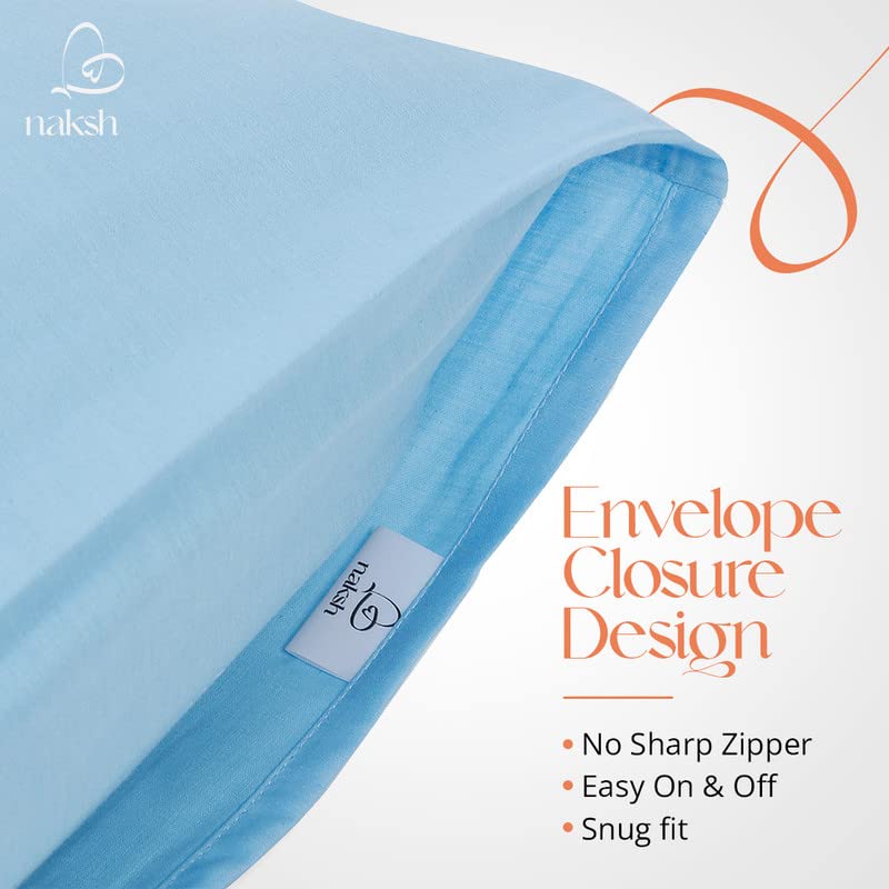 Image of Naksh Coastal Retreat Collection Cotton 210 TC Plain Pillow Covers Set of 2, Sky Blue Pillow Cover|Sleep Pillow Covers (18 in x 27 in)|Soft Pillows Covers Cotton for Big Pillows