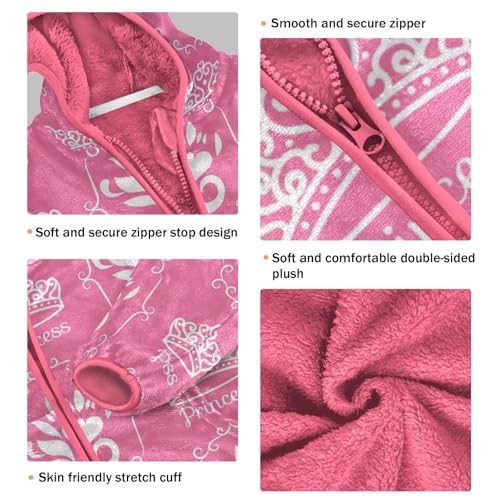 OTVEE Pink Princess Crown Kids Hoodie Jacket Fall Spring Full Zip Warm Outwear Coat3