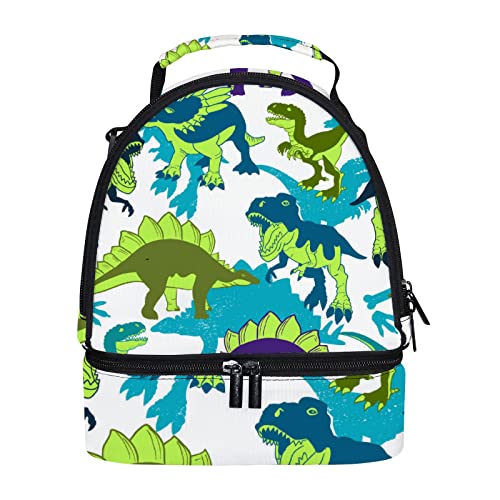 Lancheira térmica com compartimento duplo T Rex com motivo de dinossauro, lancheira reutilizável com