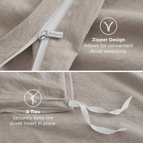 Bedsure 100% Washed Cotton Duvet Cover Oversized Queen - Natural Minimalist Cotton Duvet Cover Linen Like Breathable - GentleSoft™ Plain Simple Bedding (Natural,Oversized Queen, 98"x98")