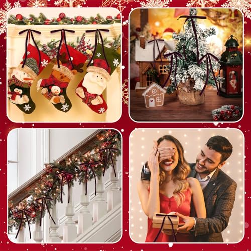 Image of 24 Pcs Deep Burgundy Velvet Bows Ornaments for Christmas Tree, Vintage Elegant Velvet Christmas Bows Tree Decorations, Indoor Home Decor for Wreath Mantle Gift Wrap Holiday Decor, 3 /8'' W, 5 * 7 inch