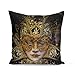 Housse de Coussin 40x40 cm Carnaval de Venise Masque Blanc Or et Bleu