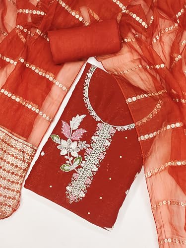 Image of Women's Shimmer Silk Embroidery Work Unstitched Dress Material