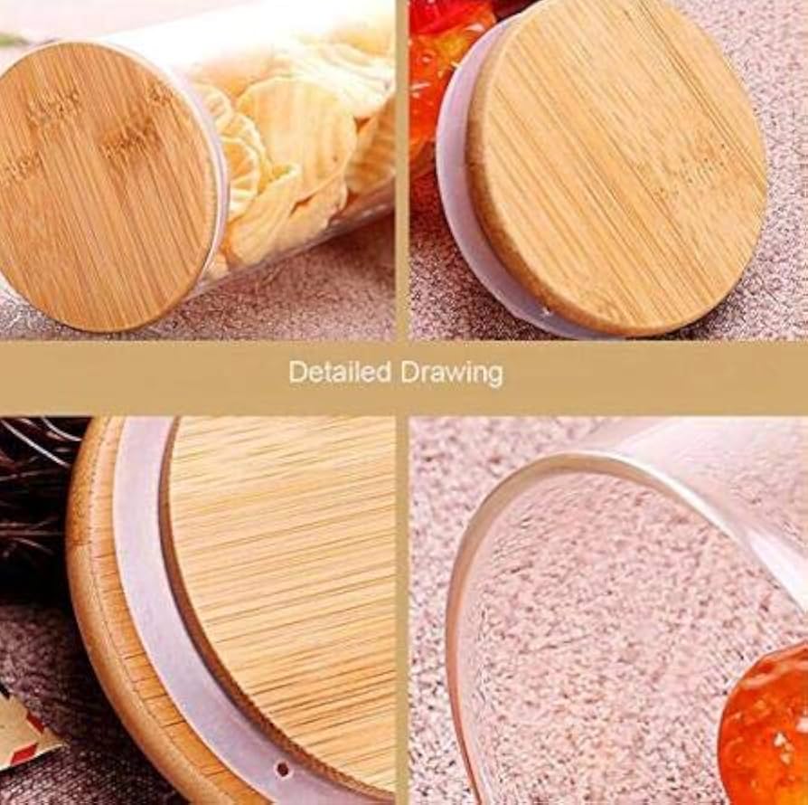 Amazon | クリアガラスキャニスター食品保存ジャー 2個 密封木製