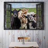 Toile Peinture Animal Mur Art Vache À La Fenêtre Horizontal Affiches et Gravures Salon Décoration Décor À La Maison Art 40x60 cm Sans Cadre