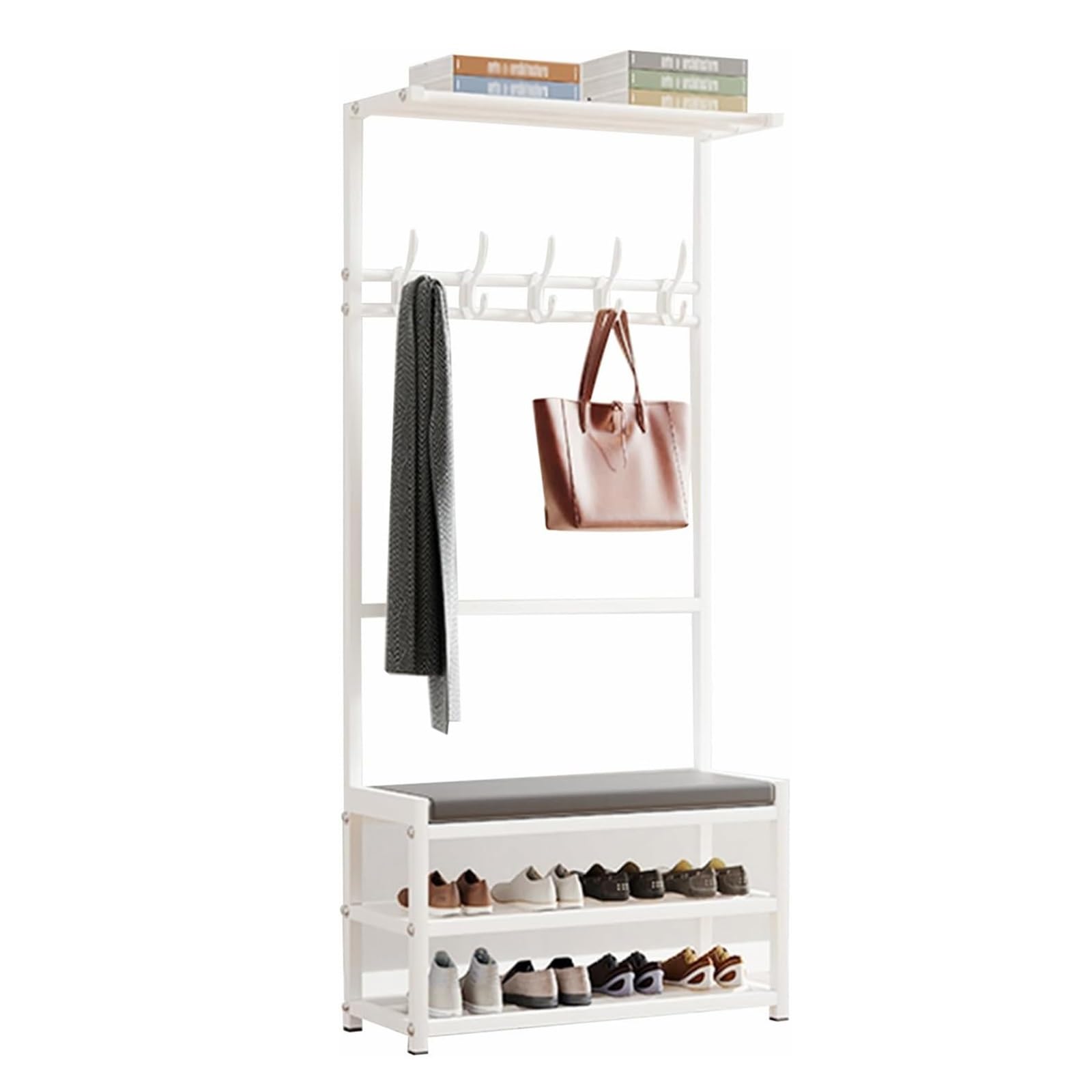 FCXWEVR Freestanding Coat Rack & Shoe Bench - Modern Hall Tree with Sto for Entryway, Bedroom, Office - White Coat and Shoe nizer for Front Door & Hallway