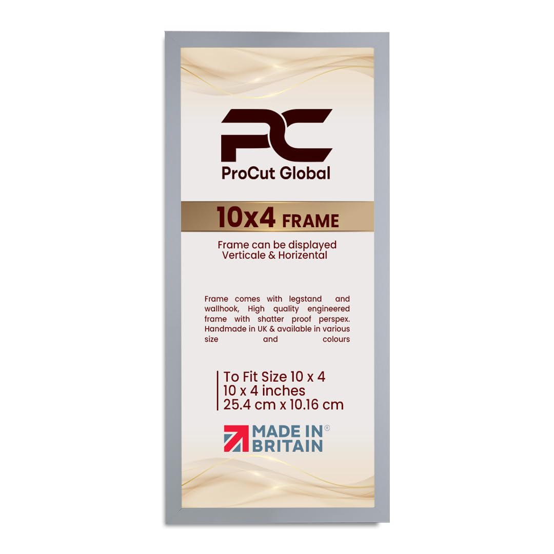 Procut Global 10X4 Light Grey Picture Frames - Modern Wooden Photo Frame with Shatterproof Perspex for Wall or Tabletop - Perfect for Posters, Certificates, Prints - Sizes & Colors Available