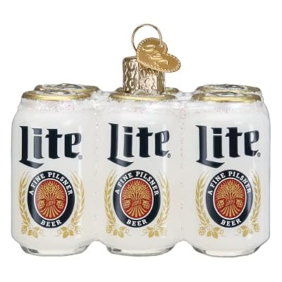 Old World Christmas Miller Lite Six Pack Glass Blown Ornament for Christmas Tree, Handcrafted Holiday Decoration, Beer Collection