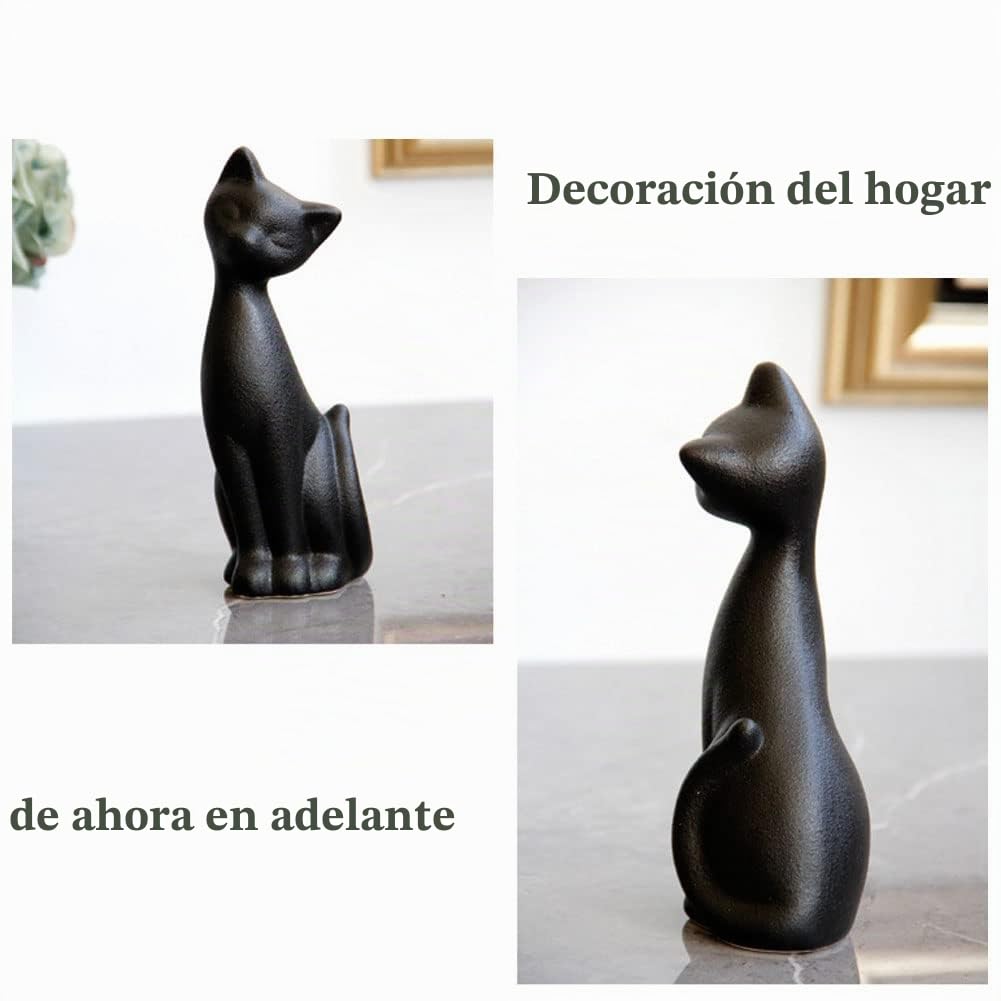 2 Figuras de Gato Negro, decoración del hogar, Mini Figuras de Gatito de cerámica Mate, Regalos para Amantes de los Gatos, Ideal para decoración de Interiores o Regalo de Boda para Parejas