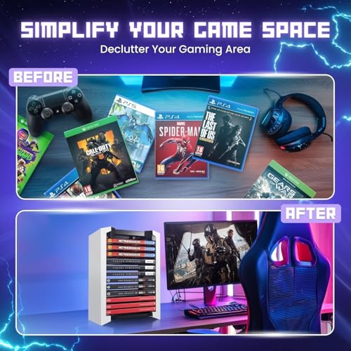 Image of Tobo Universal Video Game Storage Tower for PS5, PS4, PS3, Nintndo Switch, Xbox One, Xbox Series S /X - White Video Game Holder Organizer Stand with 12 CD Case Storage for Displaying TD-0520