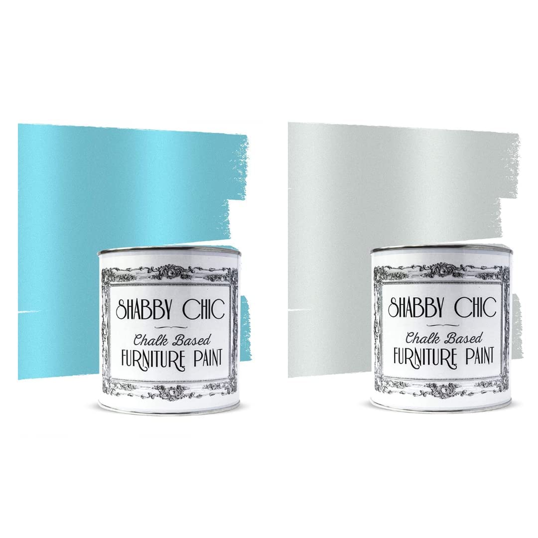 Shabby Chic Chalk Based Furniture Paint8.5oz Metallic Blue & 8.5oz Antique Silver - Bundle - for Home Decor, DIY Projects, Wood Furniture