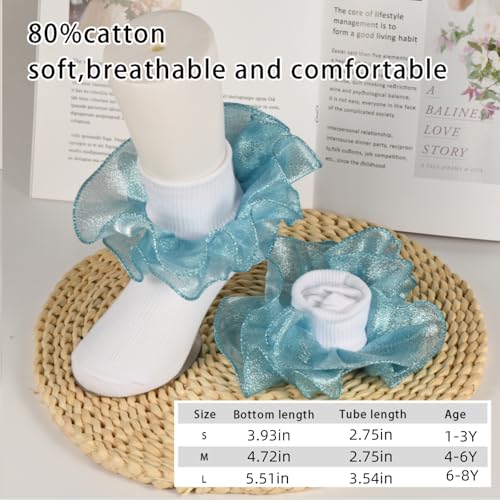 3 Pairs Girls White Ruffle Socks Toddler Double Lace Frilly Pageant Dress Sock for Infant Baby2