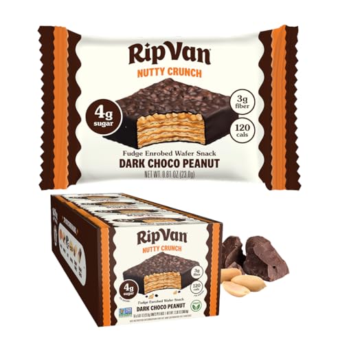 Rip Van Nutty Crunch Dark Chocolate Peanut Butter Wafer – Crispy Wafer Snack, Low Sugar, 120 Calories, Individually Wrapped - 16 Count