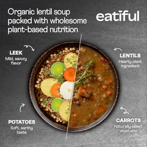 Image of EATIFUL Lentil Soup, Made With Organic Vegetables, Lentil Soup With Green, Red And Brown Lentils, No Added Preservatives And Sugar, Gluten Free, NON GMO, 14.1 Ounce (Pack of 2)