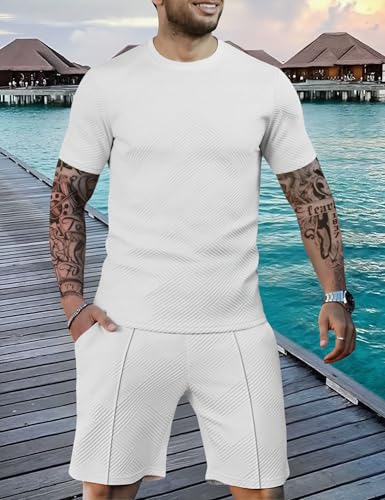 Mens Track Suits 2 Piece Set T Shirts Shorts Sets Fashion Retro Textured Sweatsuit Vacation Cruise Outfits2