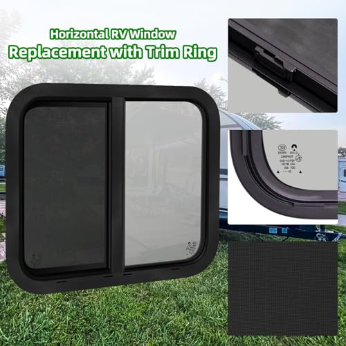 Image of 24 inchW x 20 inchH RV Windows for Cargo Trailer Camper,Tinted Horizontal Sliding | RV Cargo Trailer Camper Window Replacement w /Screen&Trim Ring,Fit 15 /16 inchor 1-3 /8 inch Thick Wall,Allow Error 1 /16 inch,DOT Approved