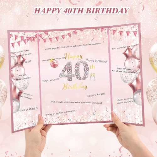 WSICSE 40th Birthday Party Decorations, Rose Gold Happy 40th Birthday Card, Large 40th Birthday Alternative Signature Guestbook for Men Women Birthday Party Decor Gifts — view 4